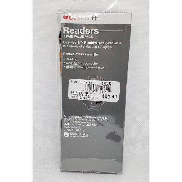 CVS Health 3 Pair Value Pack Readers +2.50 Brown Frame Reading Glasses - Picture 4 of 12